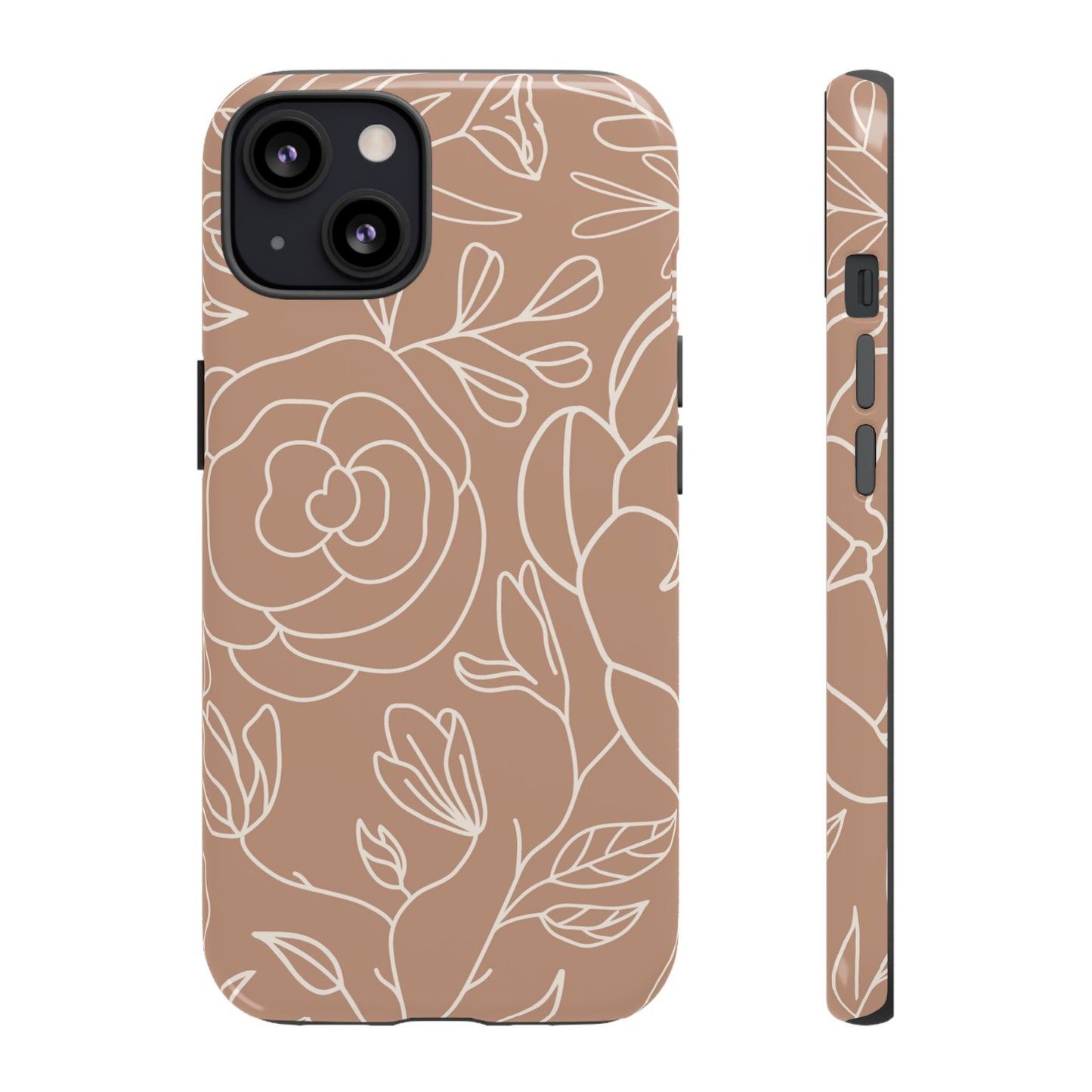 Tan & White Boho Florals - Tough Phone Case