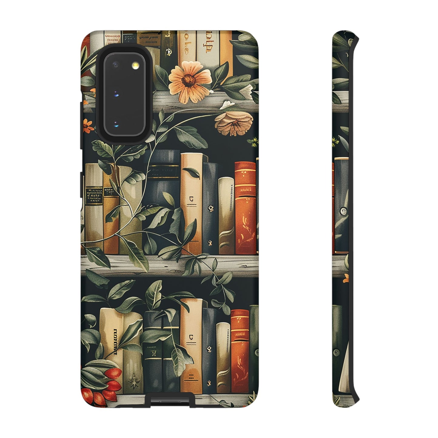 Cozy Bookshelf & Floral Tough Phone Case – Protective & Aesthetic for Book Lovers