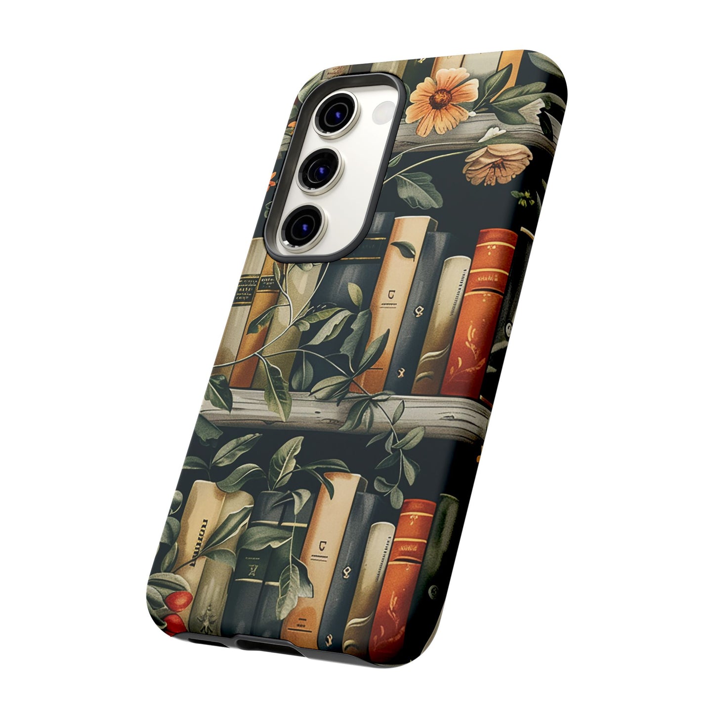 Cozy Bookshelf & Floral Tough Phone Case – Protective & Aesthetic for Book Lovers
