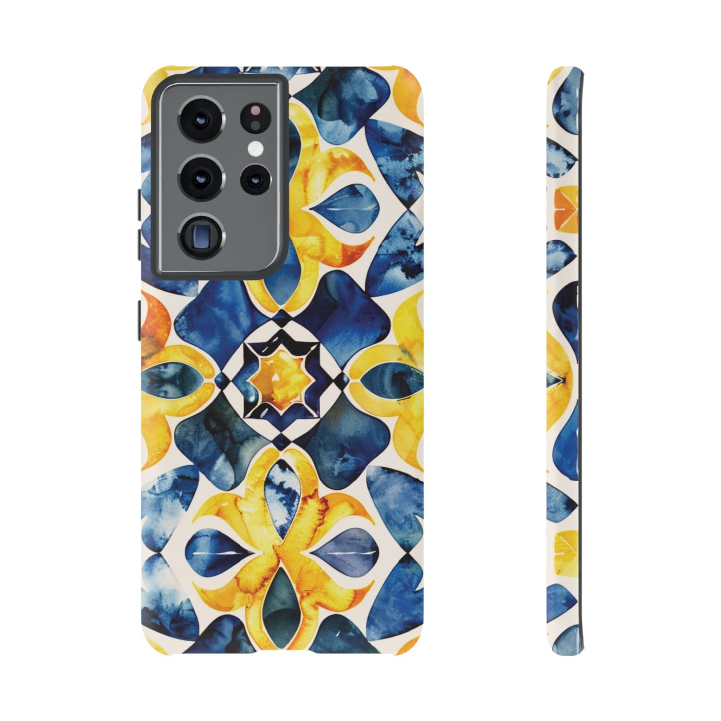 Kaleidoscope Art Phone Case - Bold Blue & Gold Geometric Design | Statement Maker Tough Case