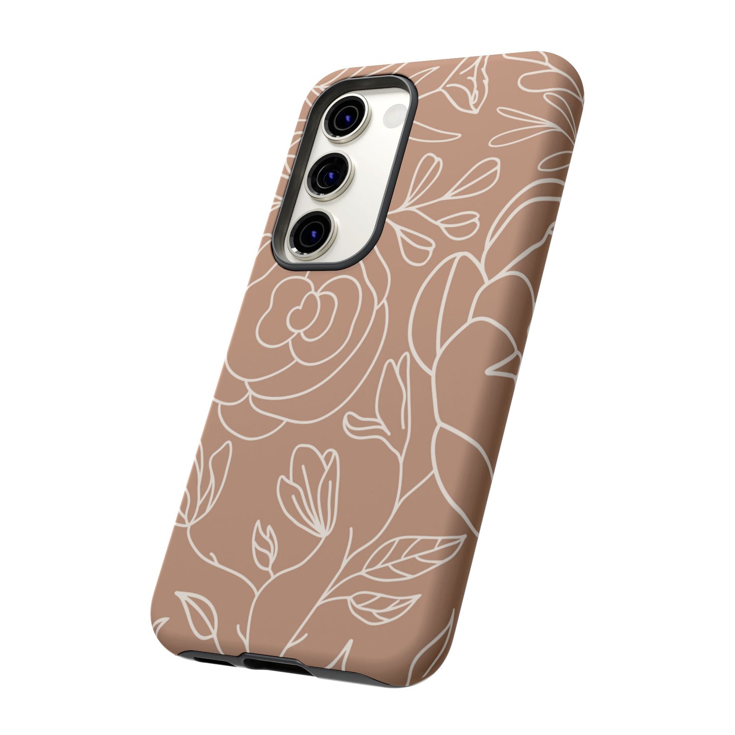 Tan & White Boho Florals - Tough Phone Case