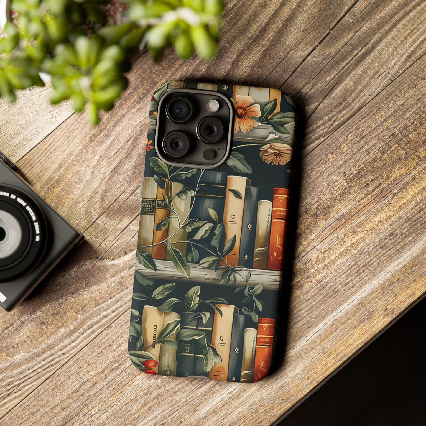Cozy Bookshelf & Floral Tough Phone Case – Protective & Aesthetic for Book Lovers