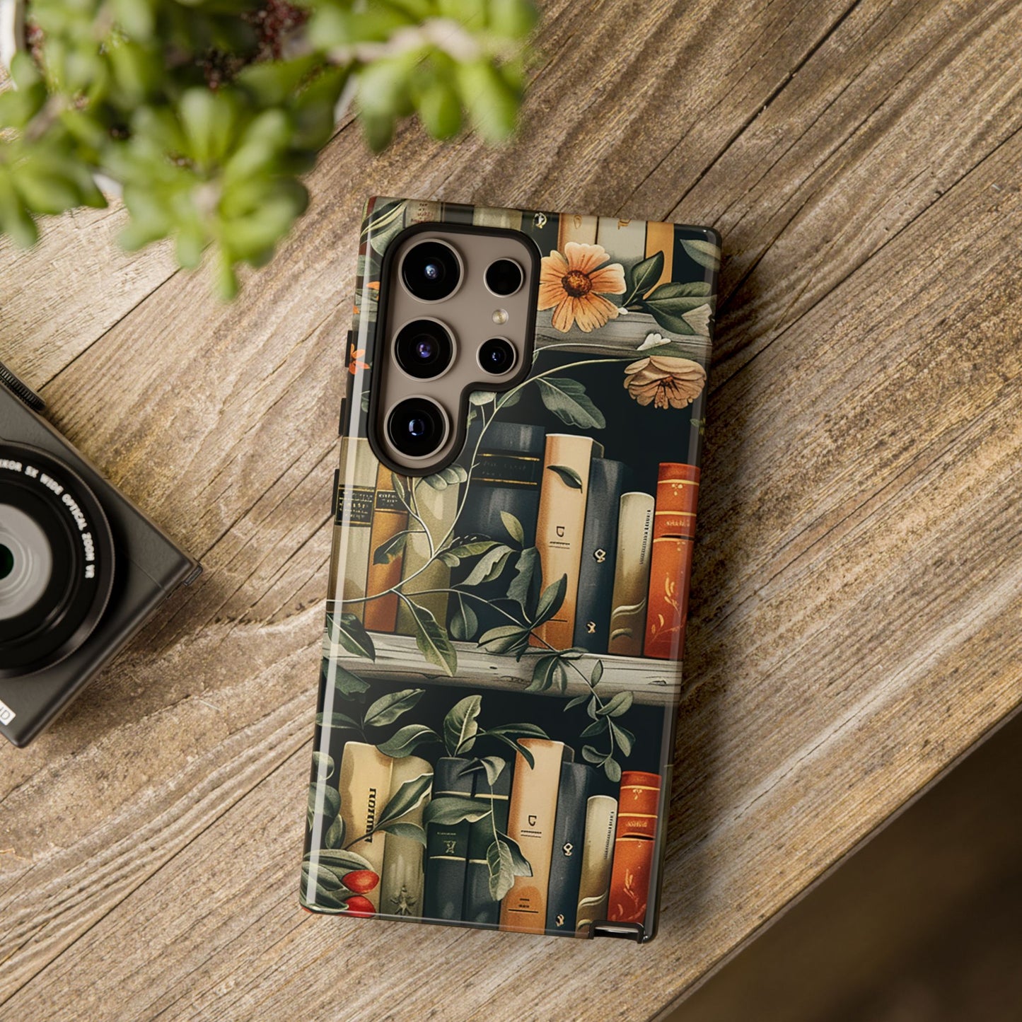 Cozy Bookshelf & Floral Tough Phone Case – Protective & Aesthetic for Book Lovers