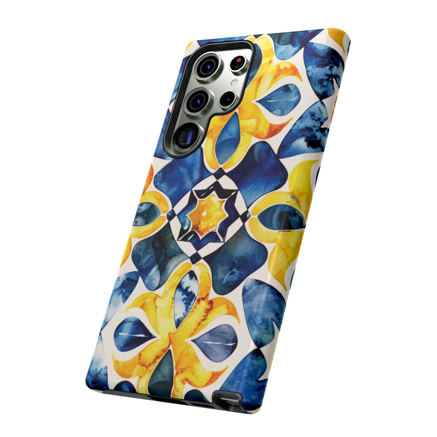 Kaleidoscope Art Phone Case - Bold Blue & Gold Geometric Design | Statement Maker Tough Case