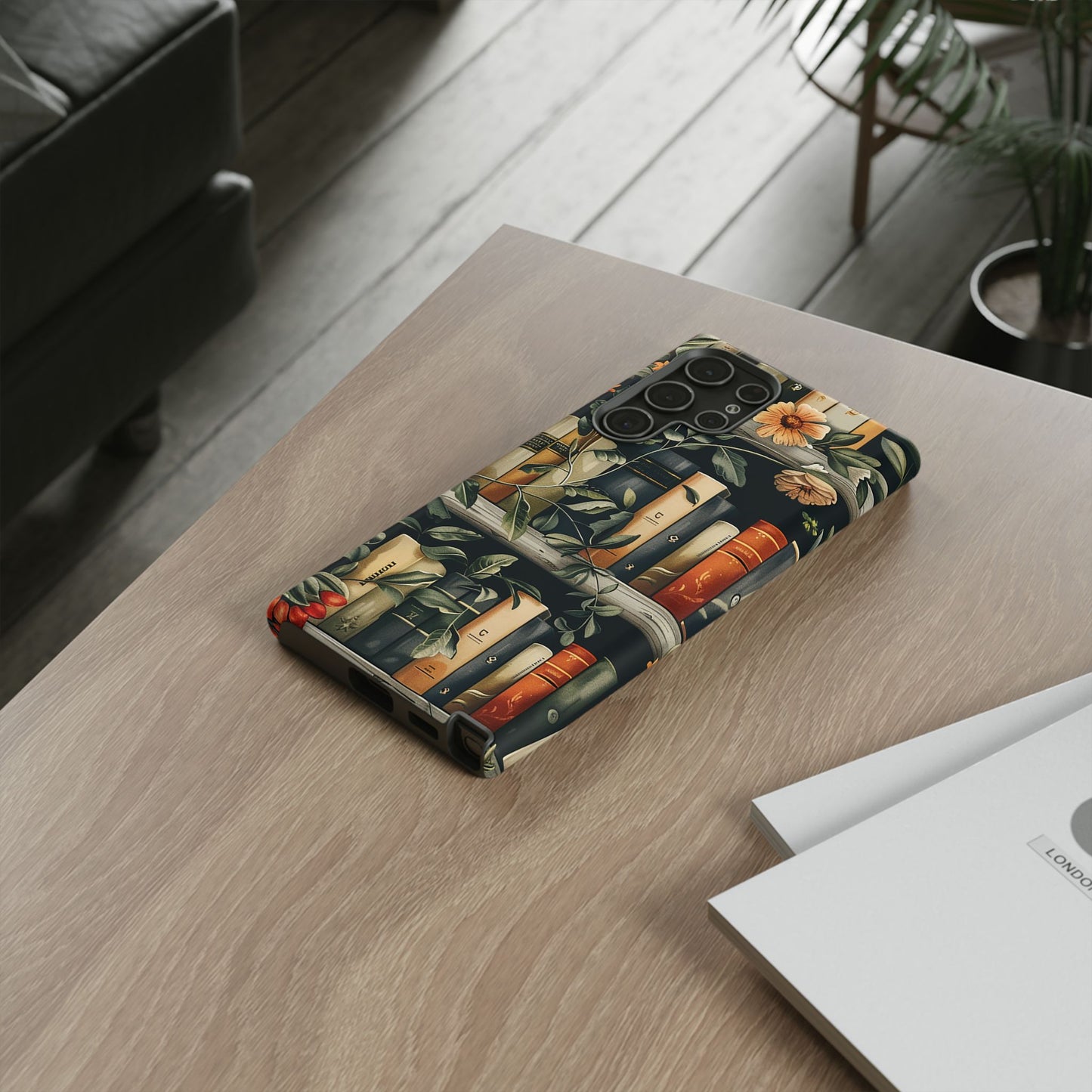 Cozy Bookshelf & Floral Tough Phone Case – Protective & Aesthetic for Book Lovers
