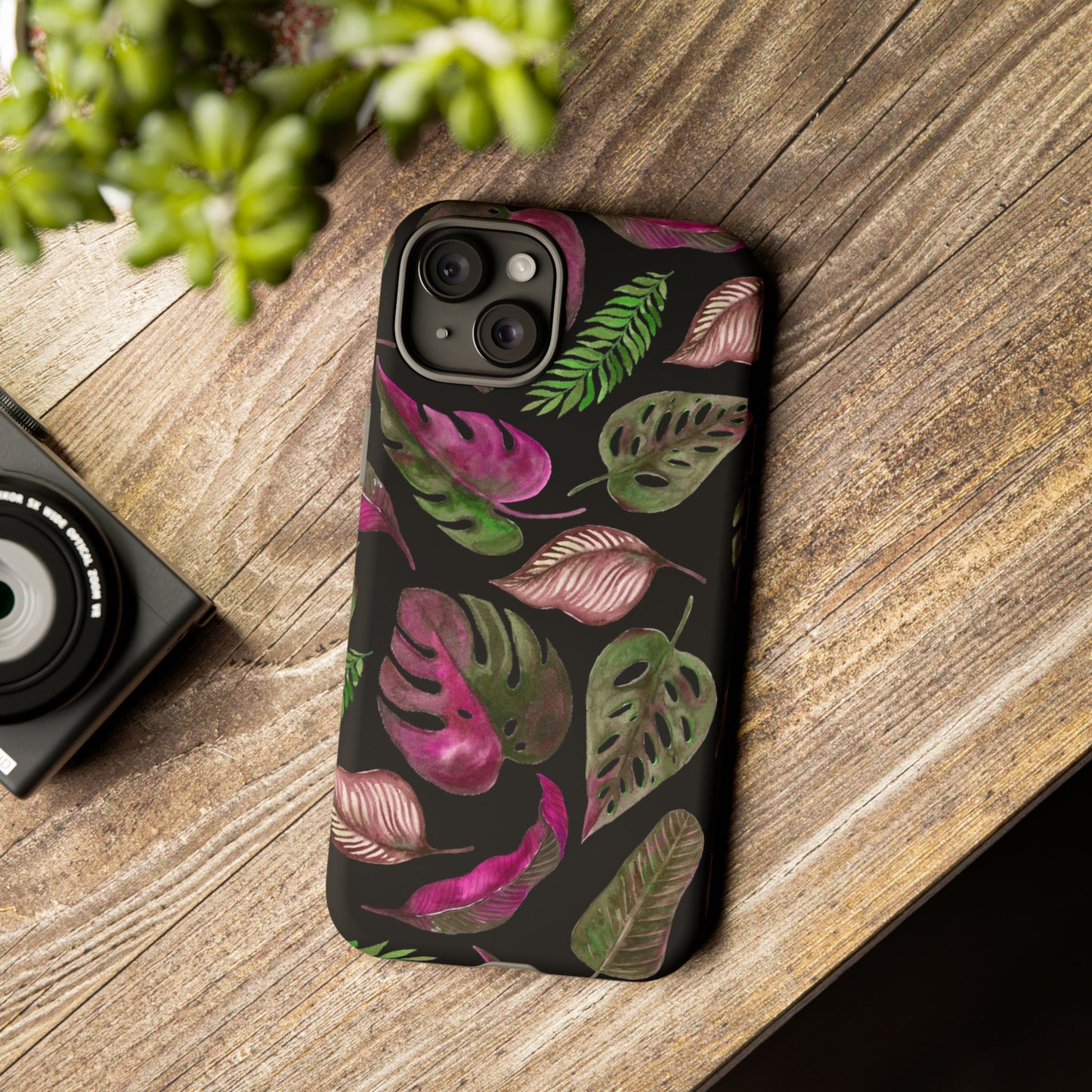 Pink & Black Tropical Leaves - Tough Case