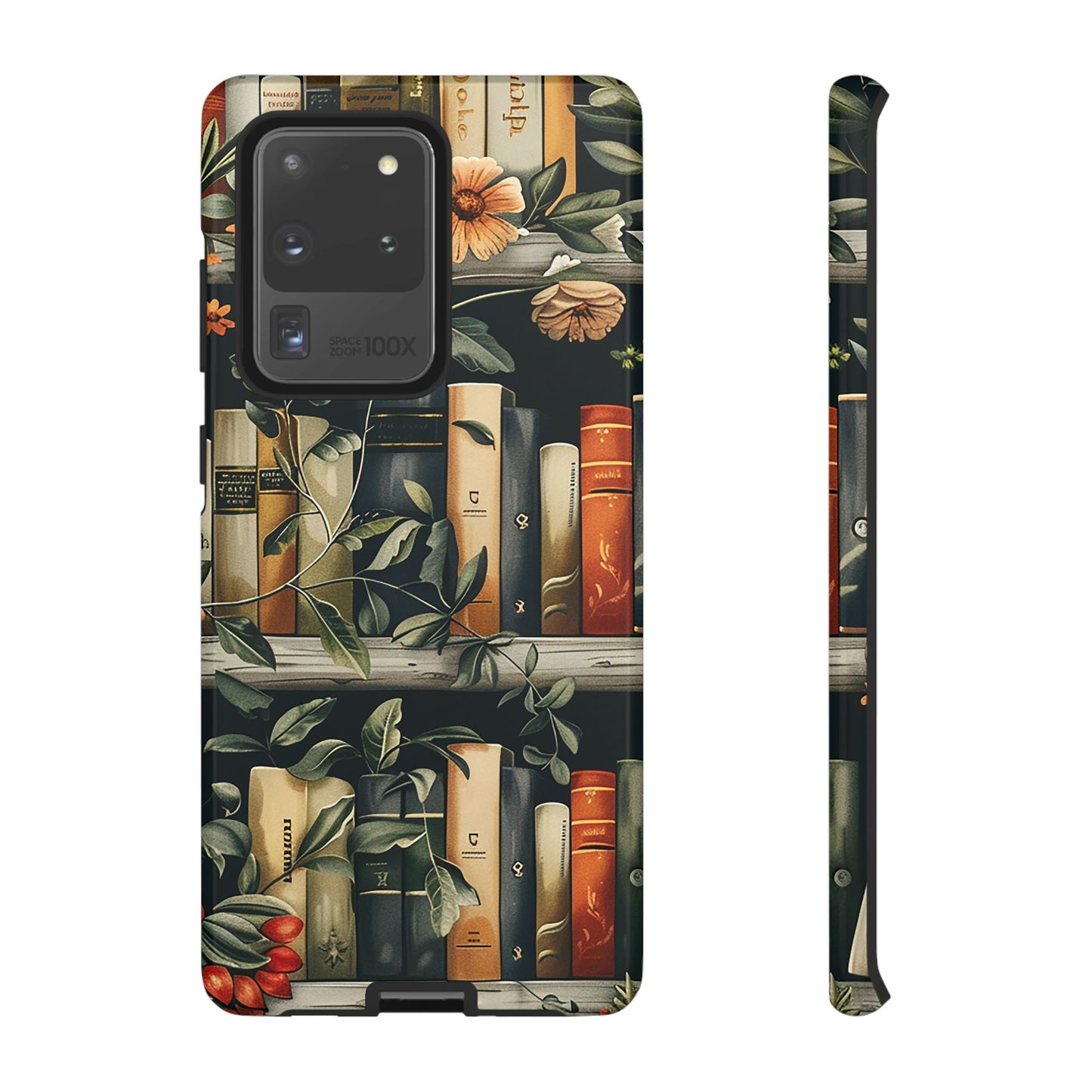 Cozy Bookshelf & Floral Tough Phone Case – Protective & Aesthetic for Book Lovers