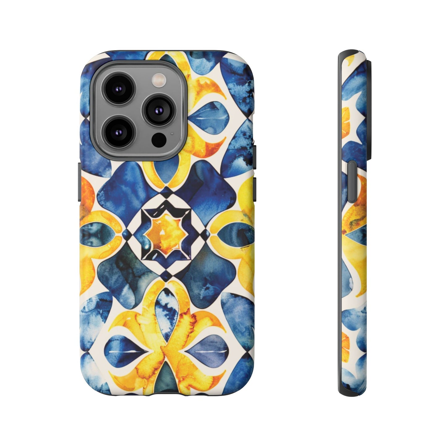 Kaleidoscope Art Phone Case - Bold Blue & Gold Geometric Design | Statement Maker Tough Case