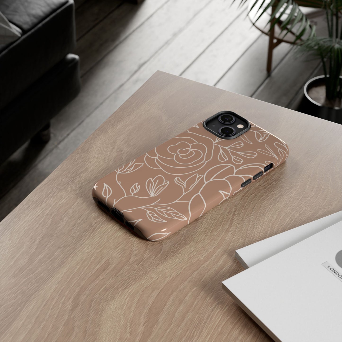 Tan & White Boho Florals - Tough Phone Case