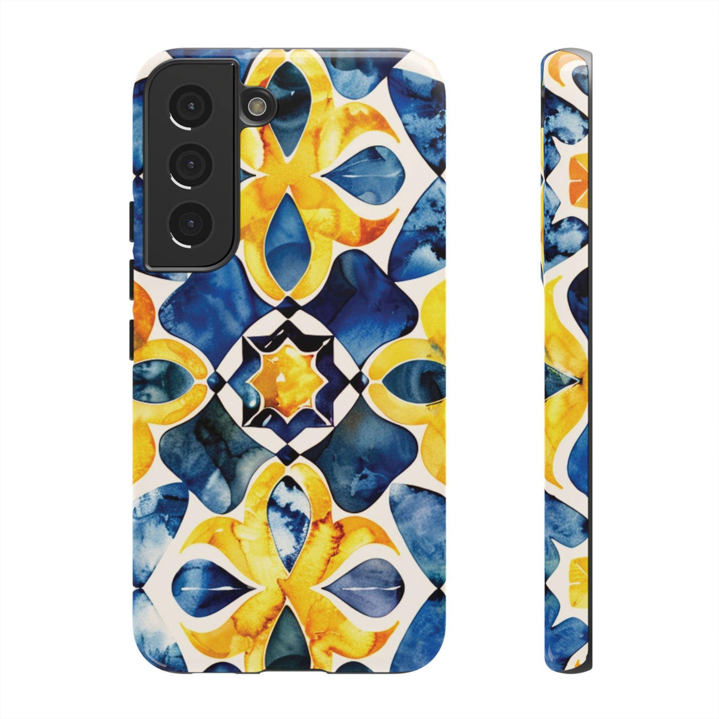 Kaleidoscope Art Phone Case - Bold Blue & Gold Geometric Design | Statement Maker Tough Case