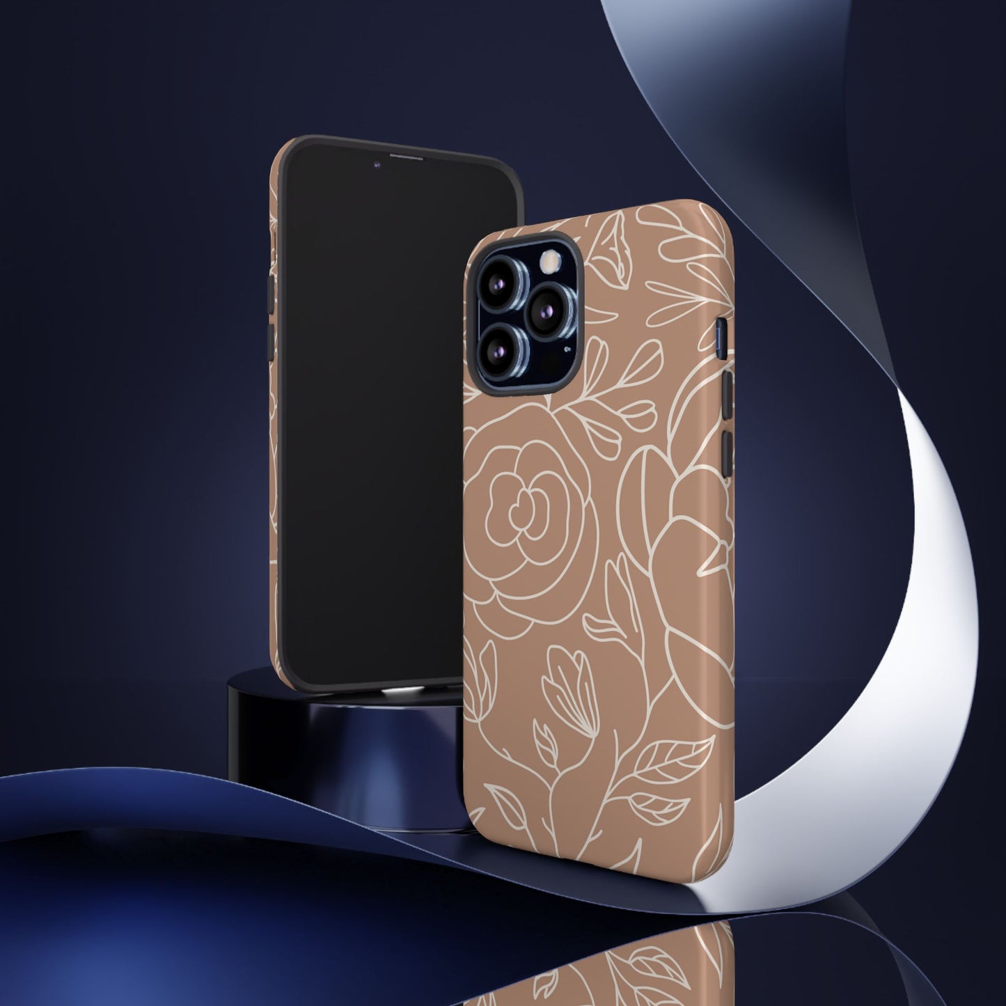 Tan & White Boho Florals - Tough Phone Case