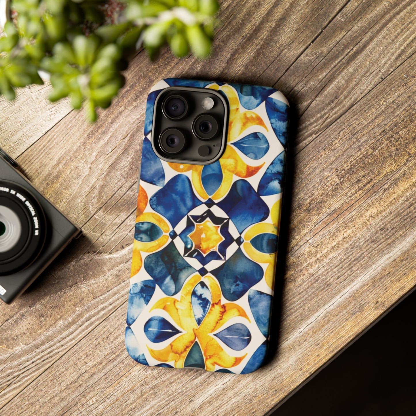 Kaleidoscope Art Phone Case - Bold Blue & Gold Geometric Design | Statement Maker Tough Case