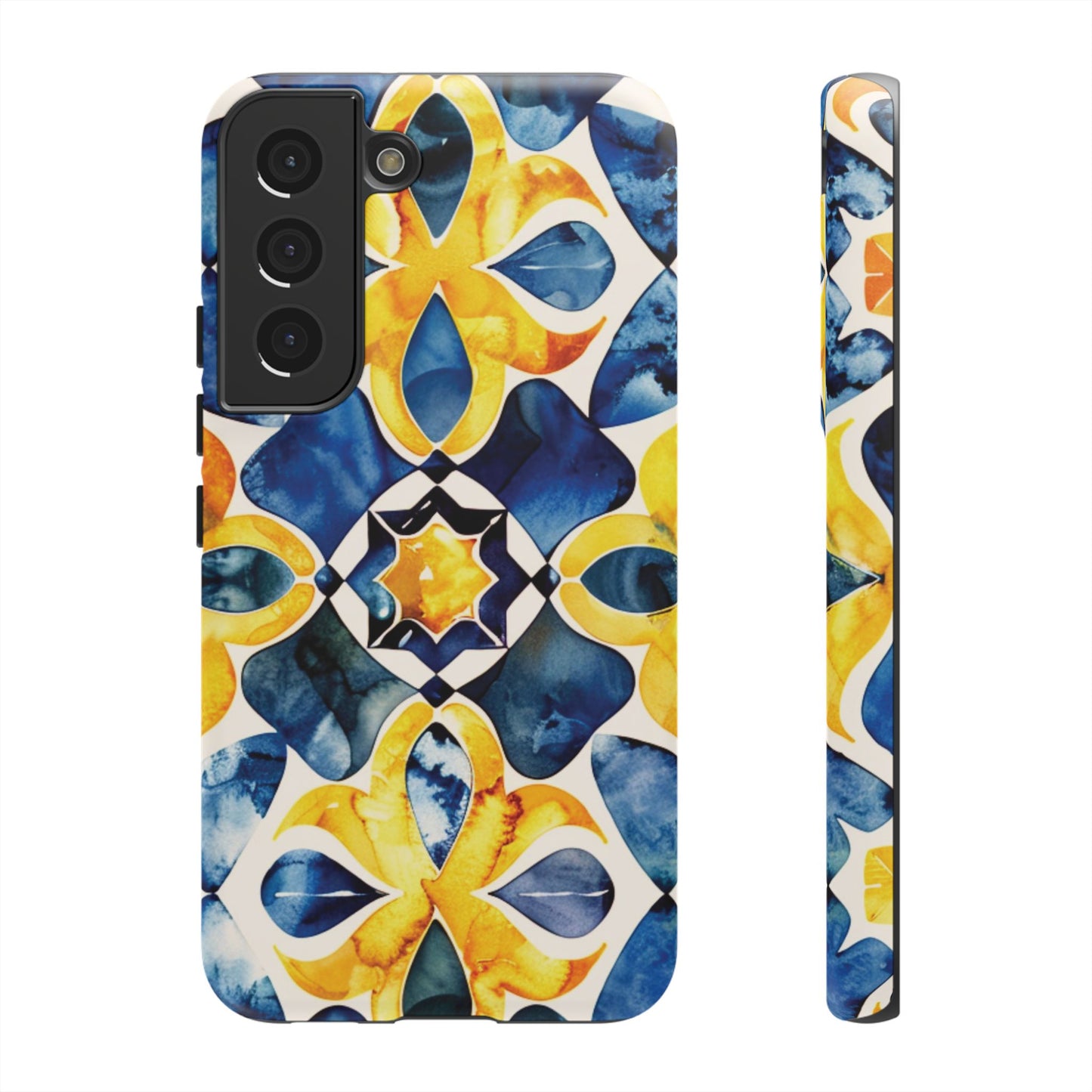 Kaleidoscope Art Phone Case - Bold Blue & Gold Geometric Design | Statement Maker Tough Case