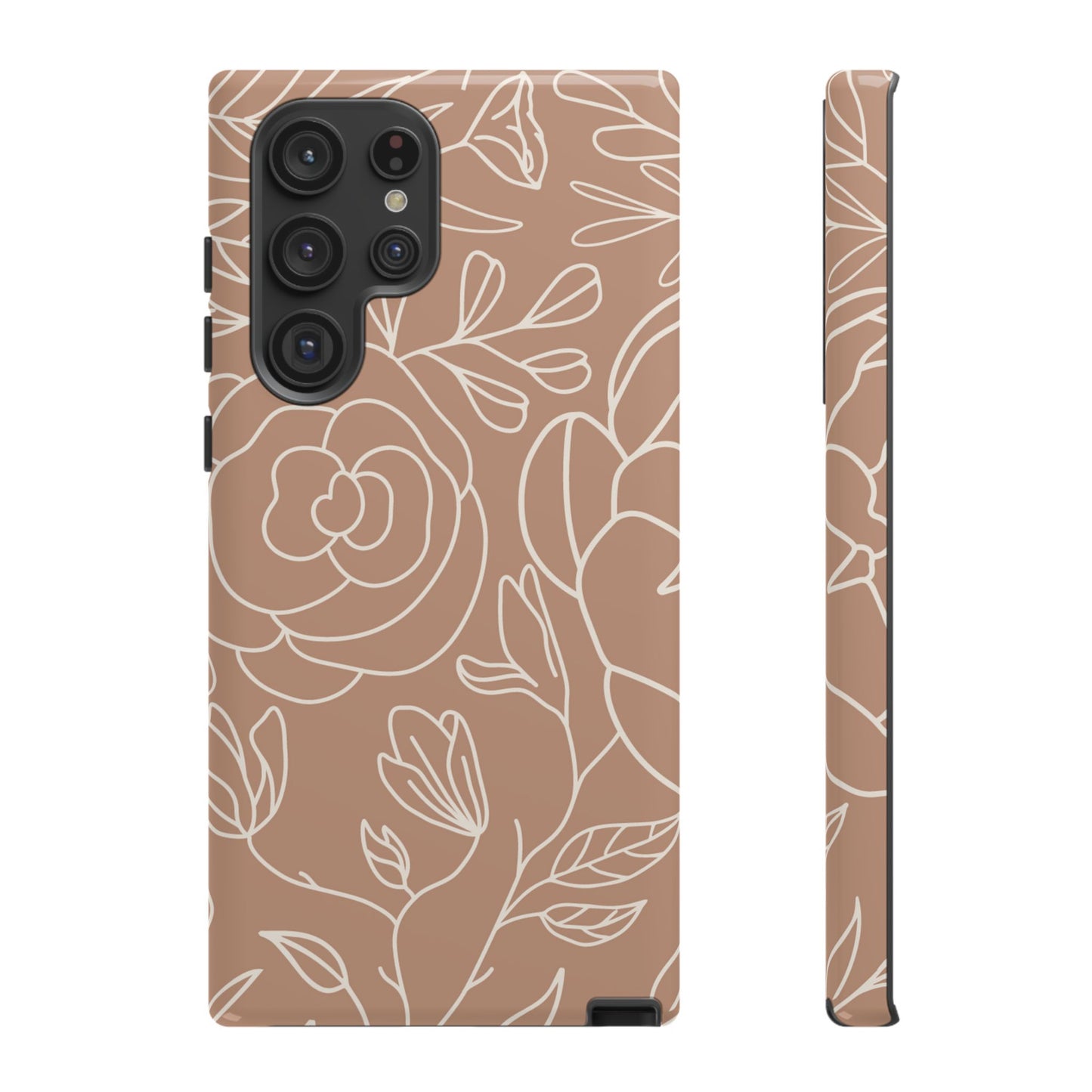 Tan & White Boho Florals - Tough Phone Case