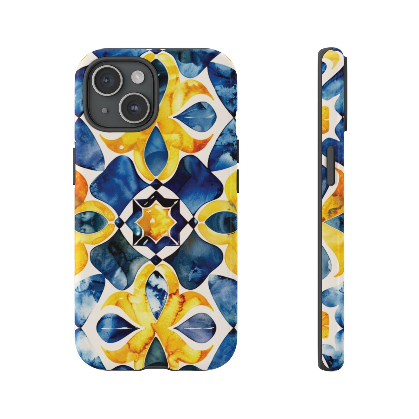 Kaleidoscope Art Phone Case - Bold Blue & Gold Geometric Design | Statement Maker Tough Case