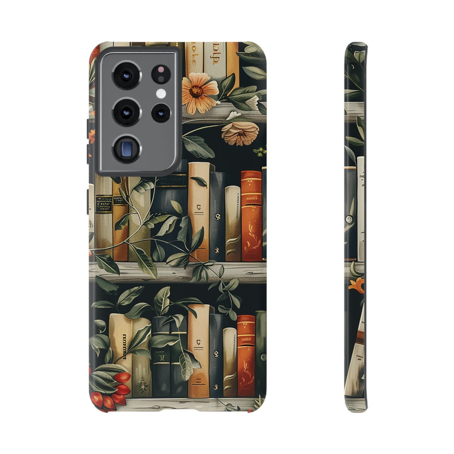 Cozy Bookshelf & Floral Tough Phone Case – Protective & Aesthetic for Book Lovers