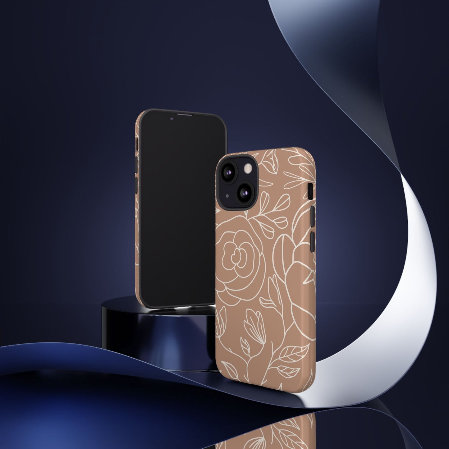 Tan & White Boho Florals - Tough Phone Case