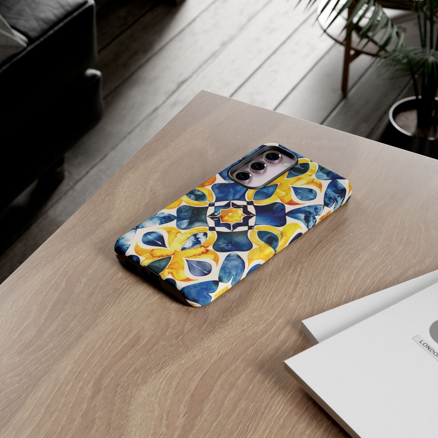 Kaleidoscope Art Phone Case - Bold Blue & Gold Geometric Design | Statement Maker Tough Case