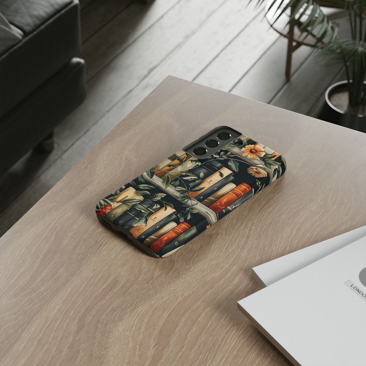 Cozy Bookshelf & Floral Tough Phone Case – Protective & Aesthetic for Book Lovers