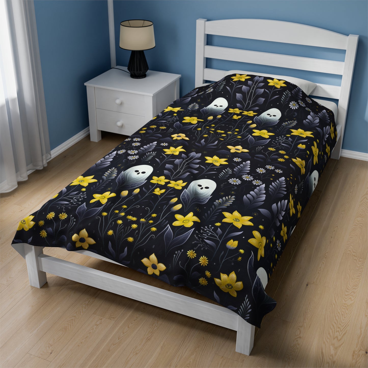 Yellow Floral Ghosts Velveteen Plush Blanket