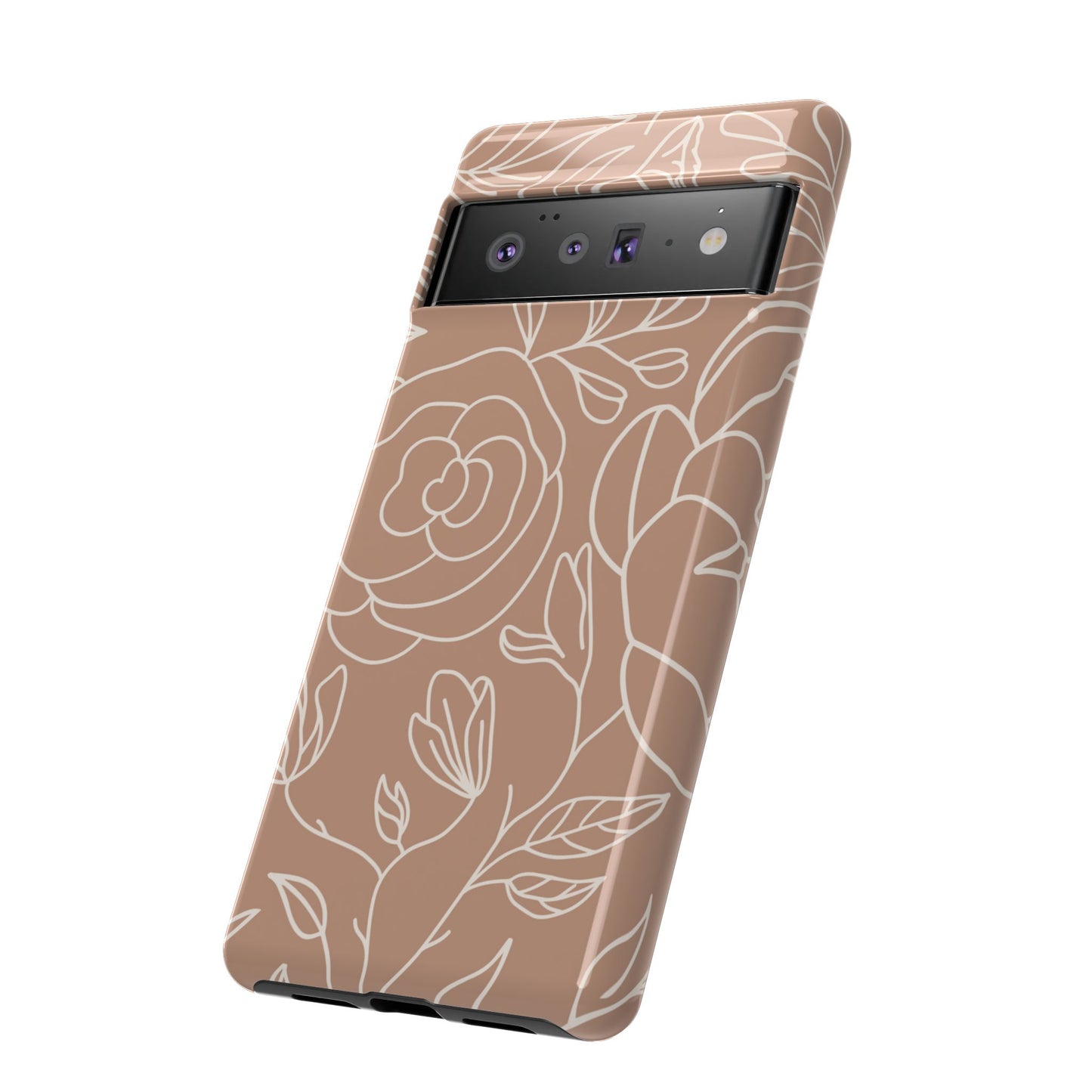 Tan & White Boho Florals - Tough Phone Case