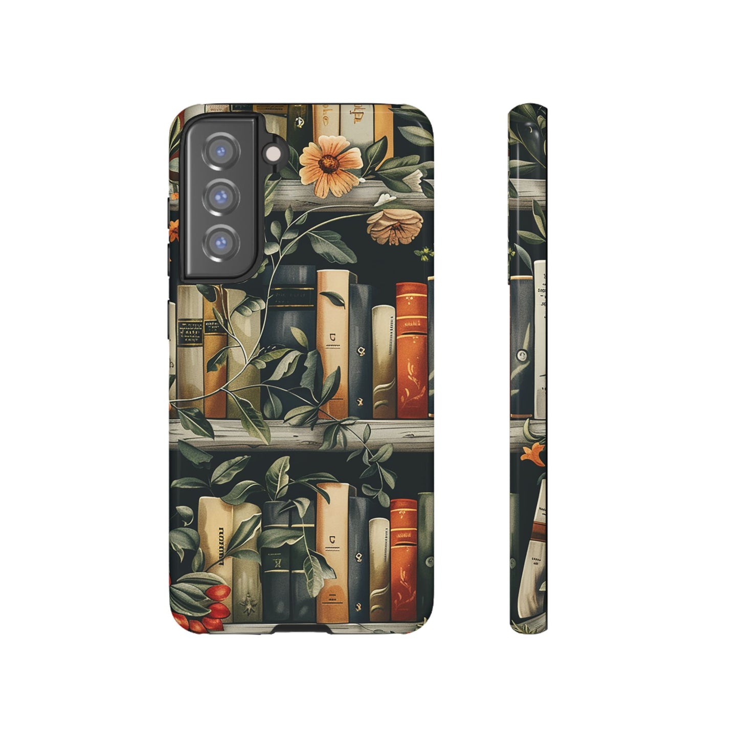 Cozy Bookshelf & Floral Tough Phone Case – Protective & Aesthetic for Book Lovers