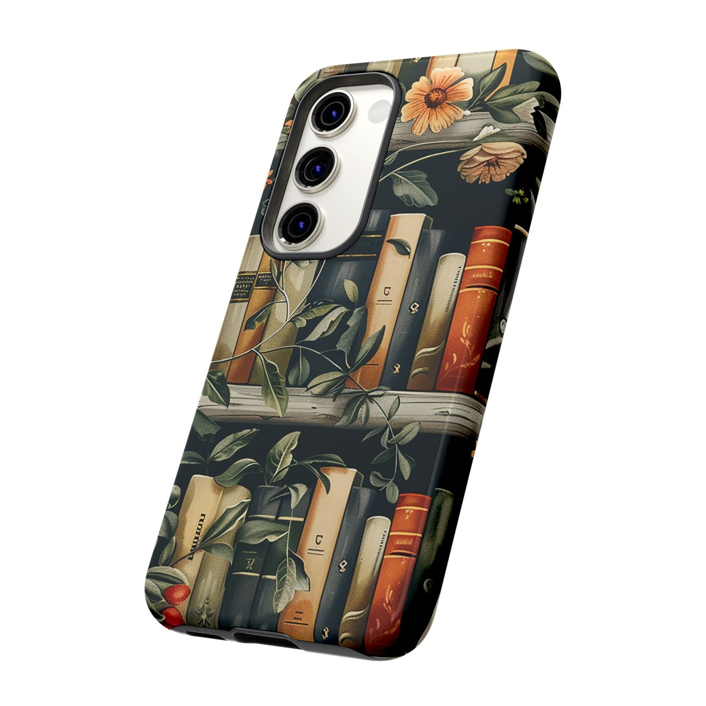 Cozy Bookshelf & Floral Tough Phone Case – Protective & Aesthetic for Book Lovers