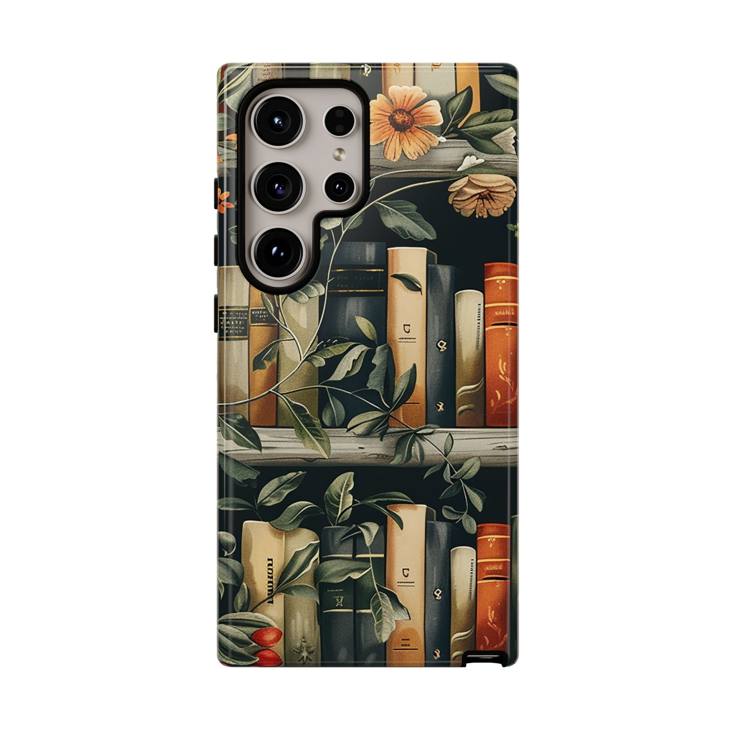 Cozy Bookshelf & Floral Tough Phone Case – Protective & Aesthetic for Book Lovers