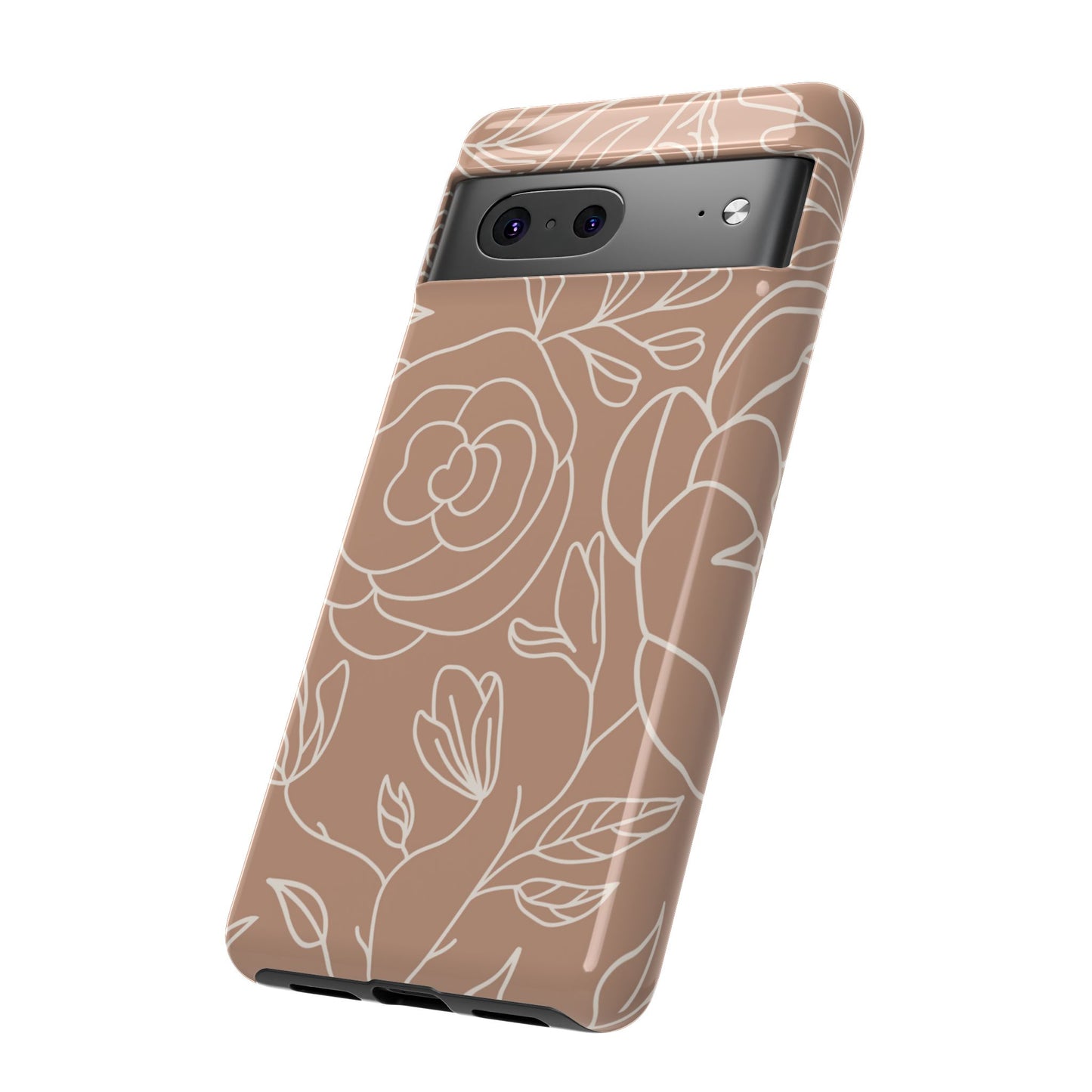 Tan & White Boho Florals - Tough Phone Case