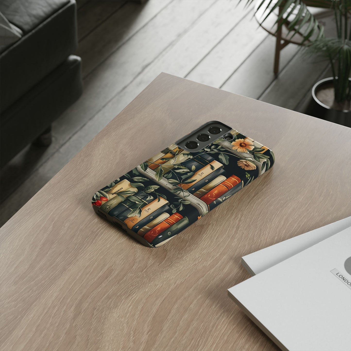 Cozy Bookshelf & Floral Tough Phone Case – Protective & Aesthetic for Book Lovers