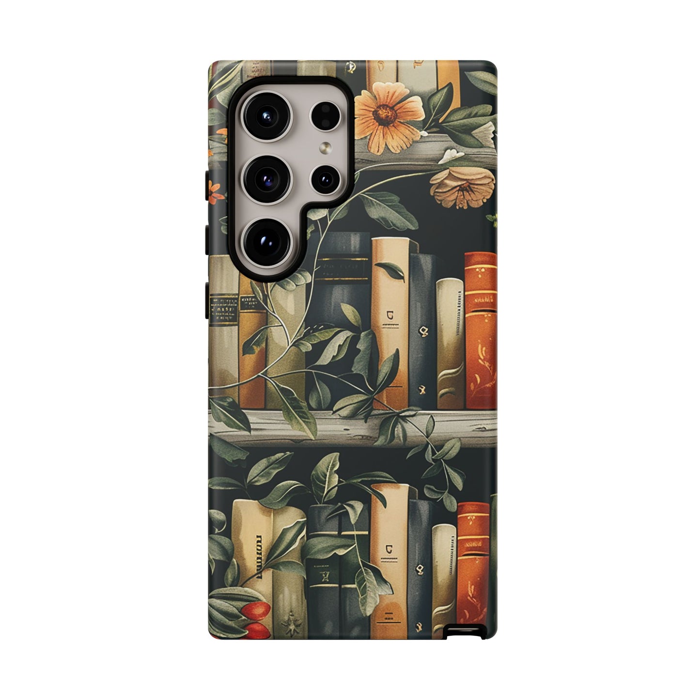 Cozy Bookshelf & Floral Tough Phone Case – Protective & Aesthetic for Book Lovers