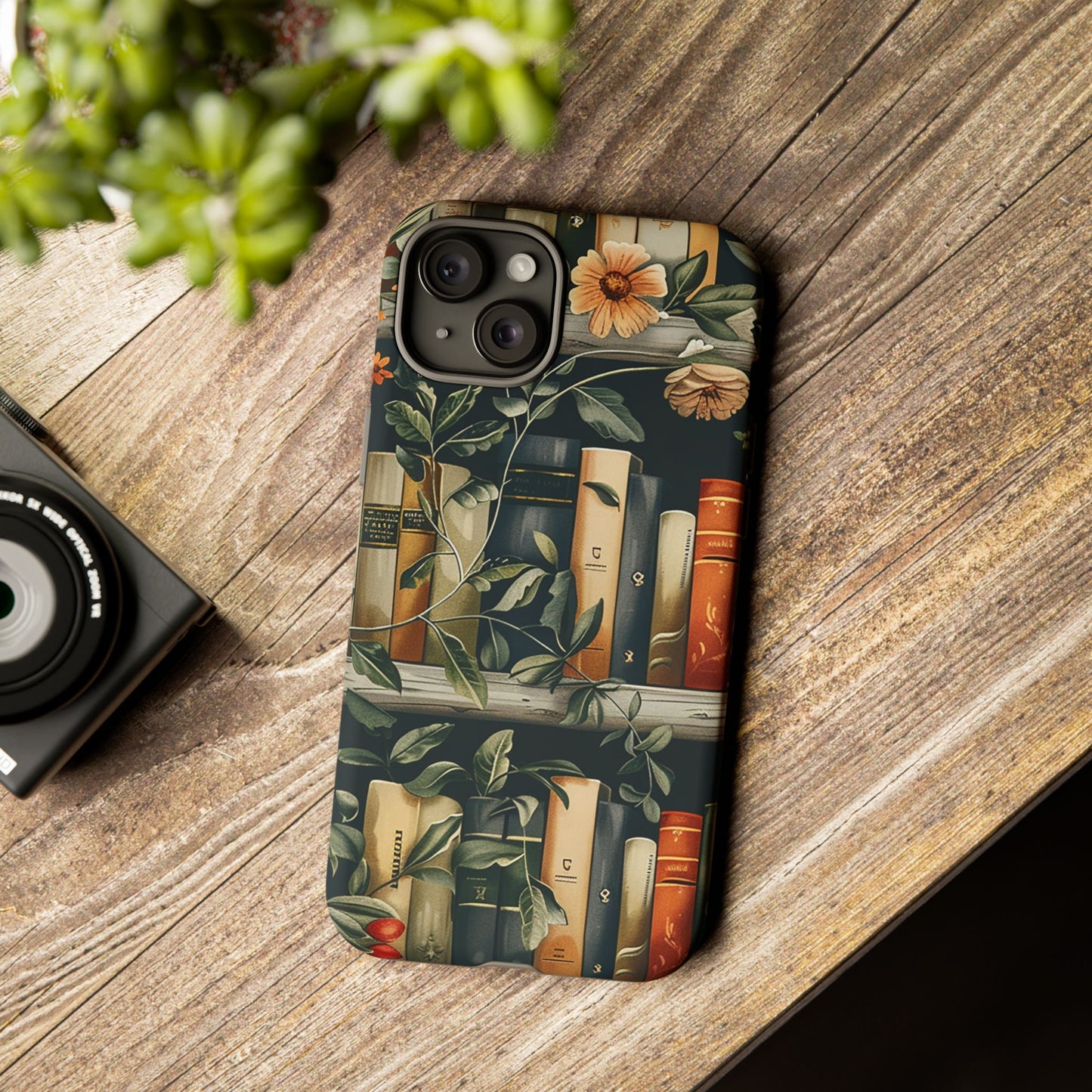 Cozy Bookshelf & Floral Tough Phone Case – Protective & Aesthetic for Book Lovers