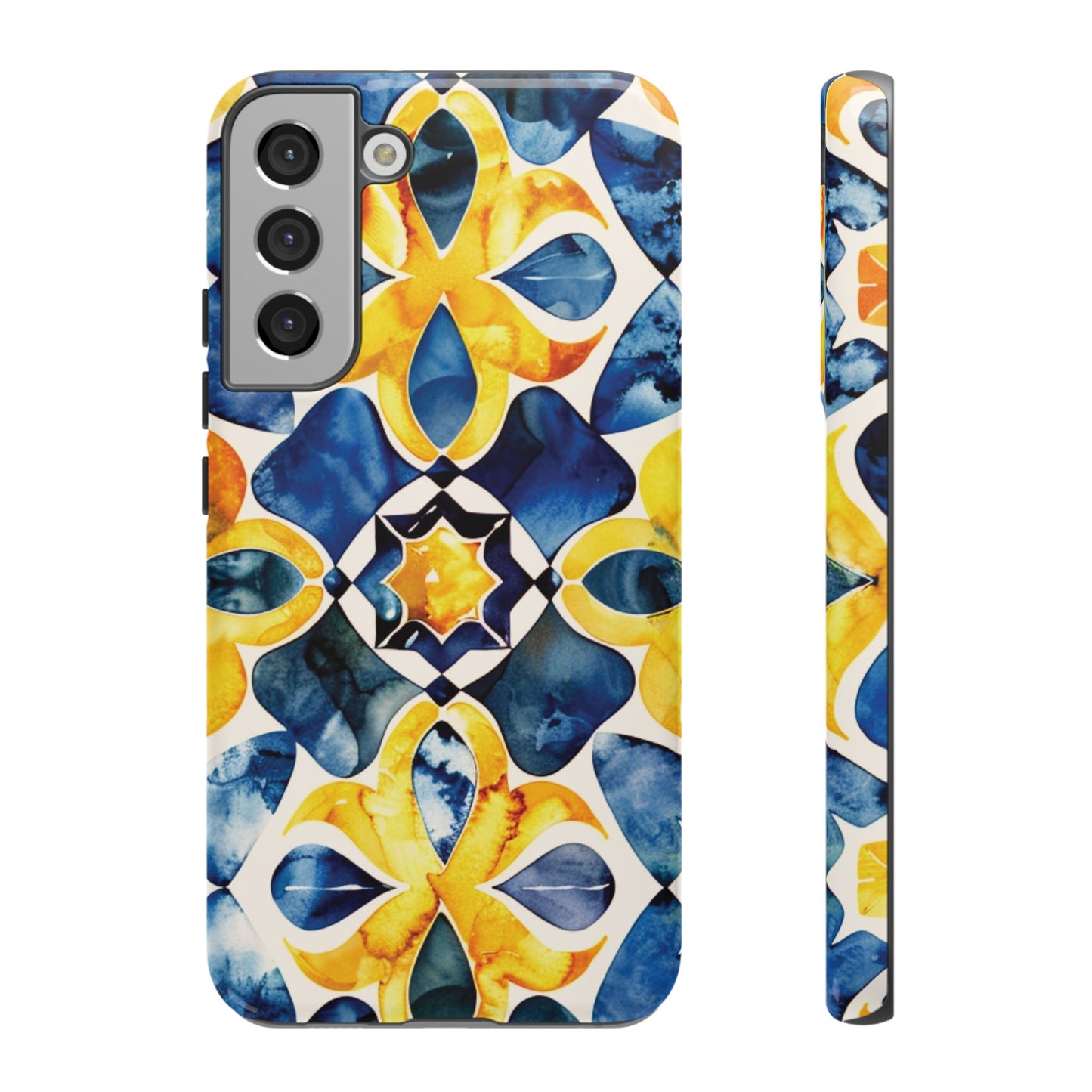 Kaleidoscope Art Phone Case - Bold Blue & Gold Geometric Design | Statement Maker Tough Case