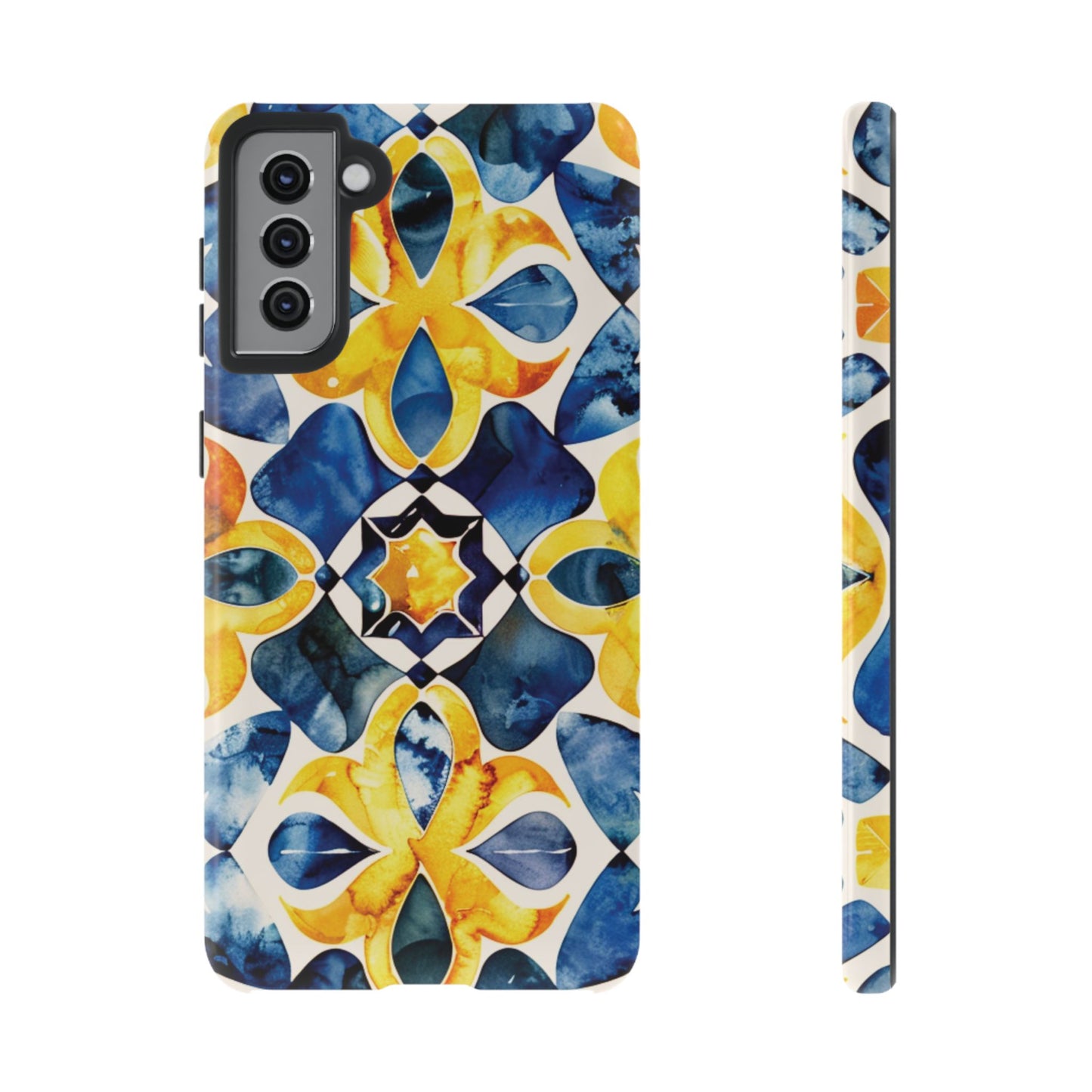 Kaleidoscope Art Phone Case - Bold Blue & Gold Geometric Design | Statement Maker Tough Case