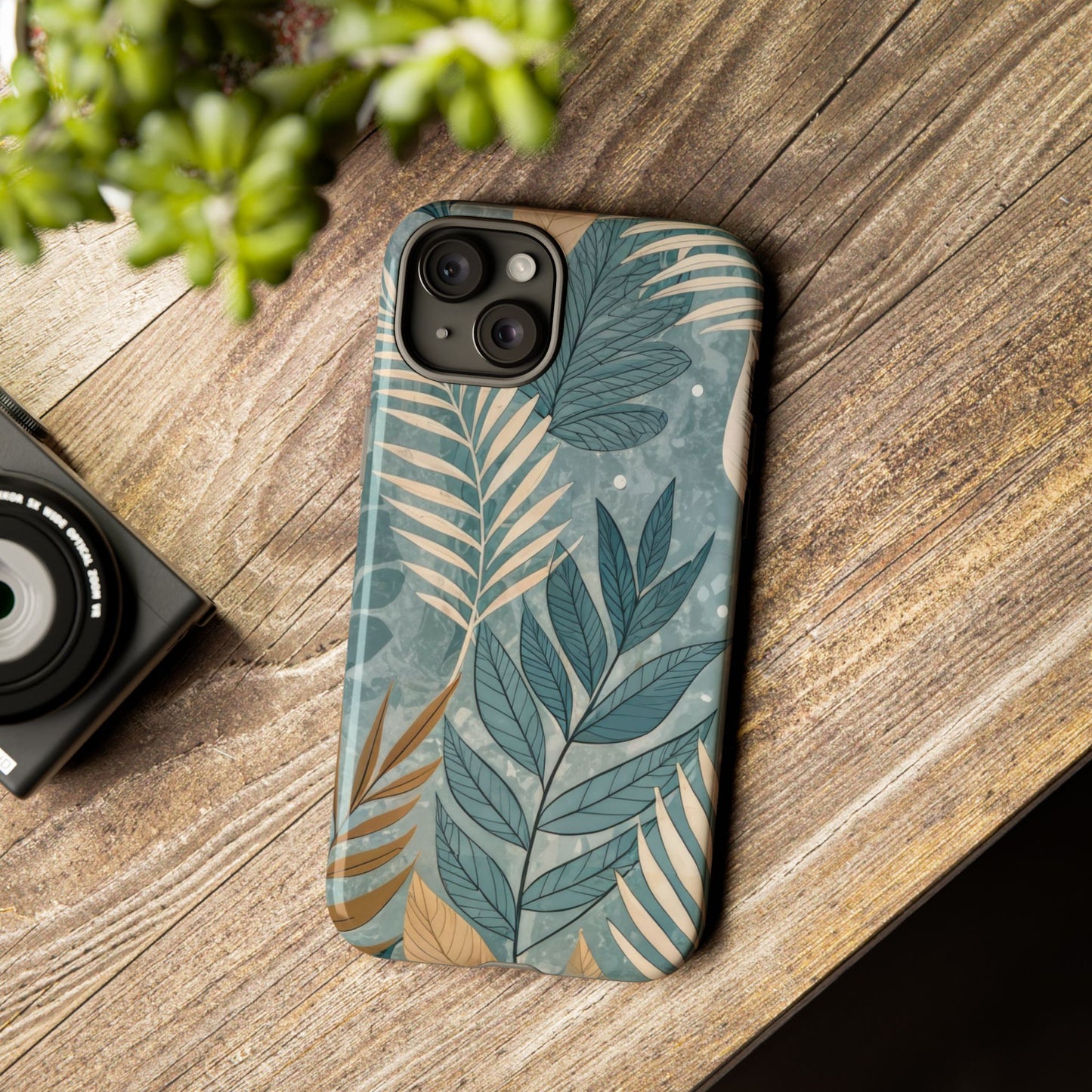 Blue Boho Leaves Tough Case