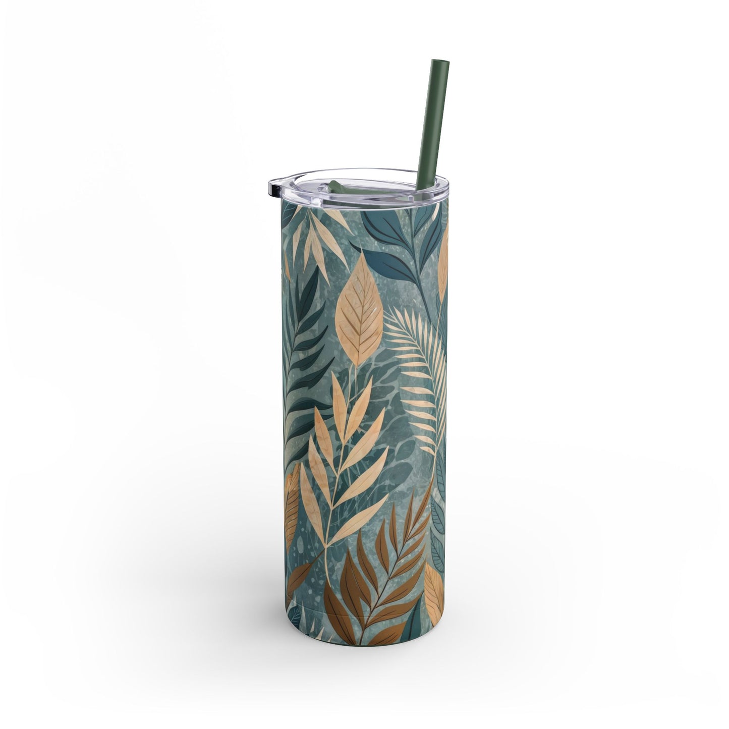 Boho Leaves Matte Skinny Tumbler – 20oz Insulated Drinkware with Plant-Lover Style