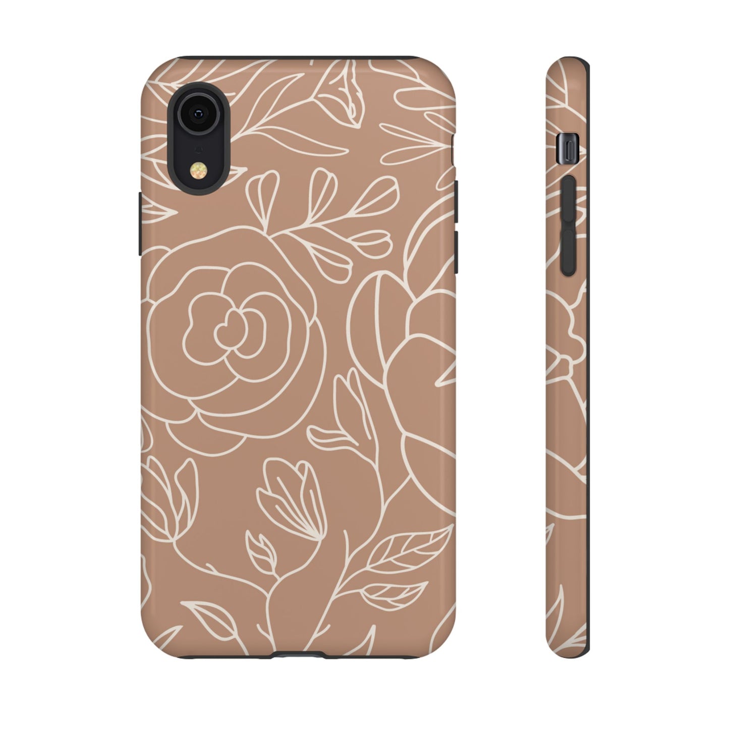 Tan & White Boho Florals - Tough Phone Case