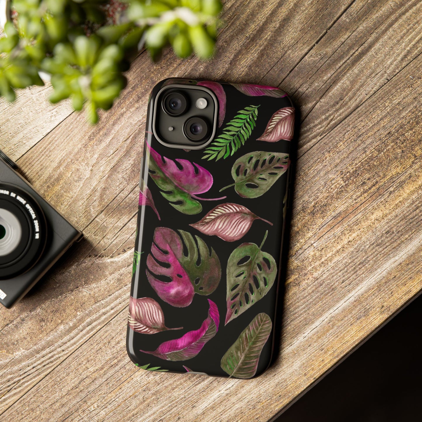 Pink & Black Tropical Leaves - Tough Case