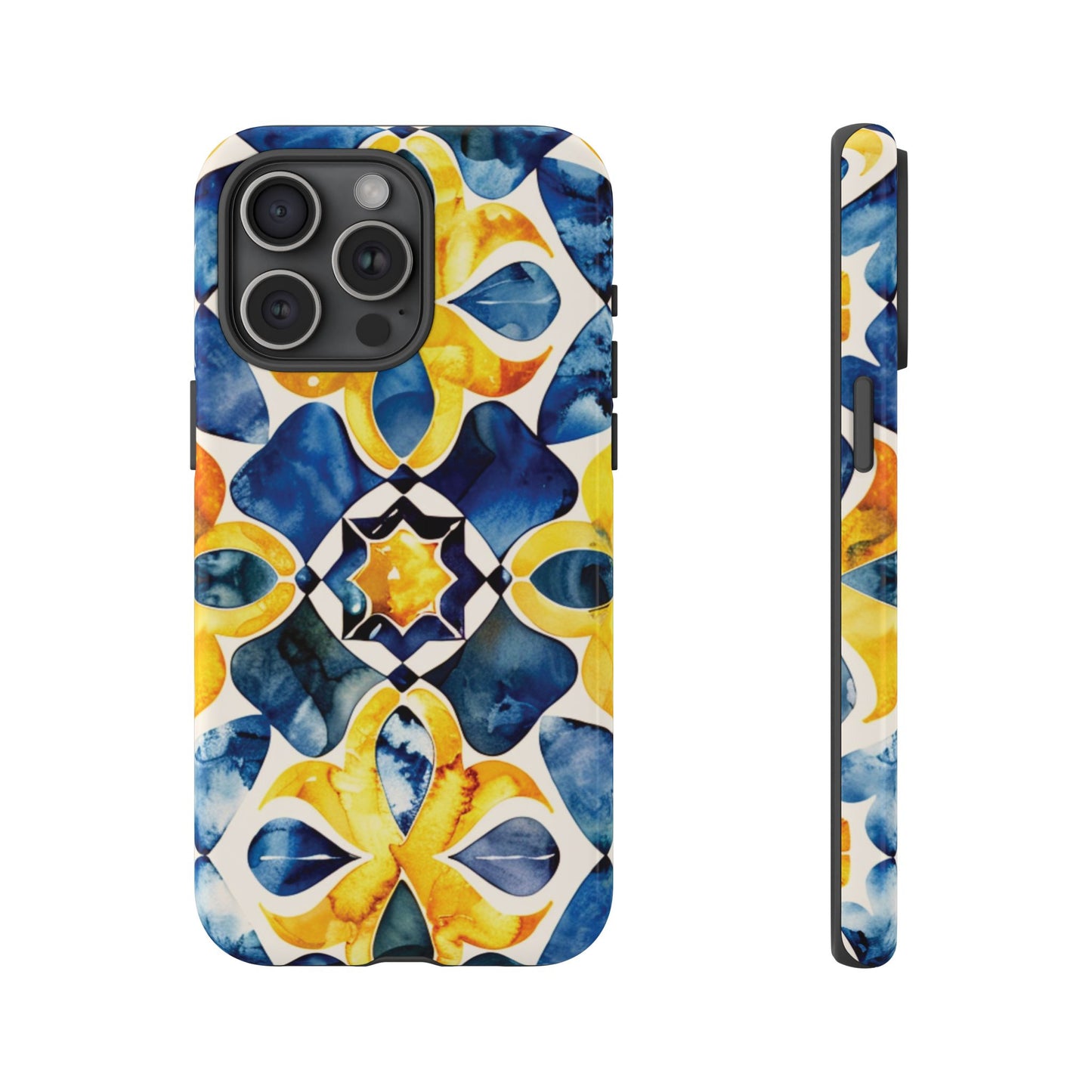 Kaleidoscope Art Phone Case - Bold Blue & Gold Geometric Design | Statement Maker Tough Case