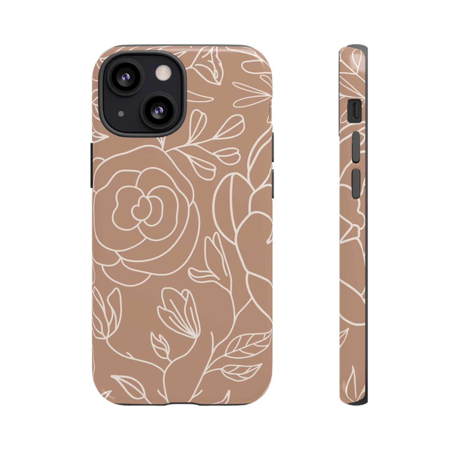 Tan & White Boho Florals - Tough Phone Case