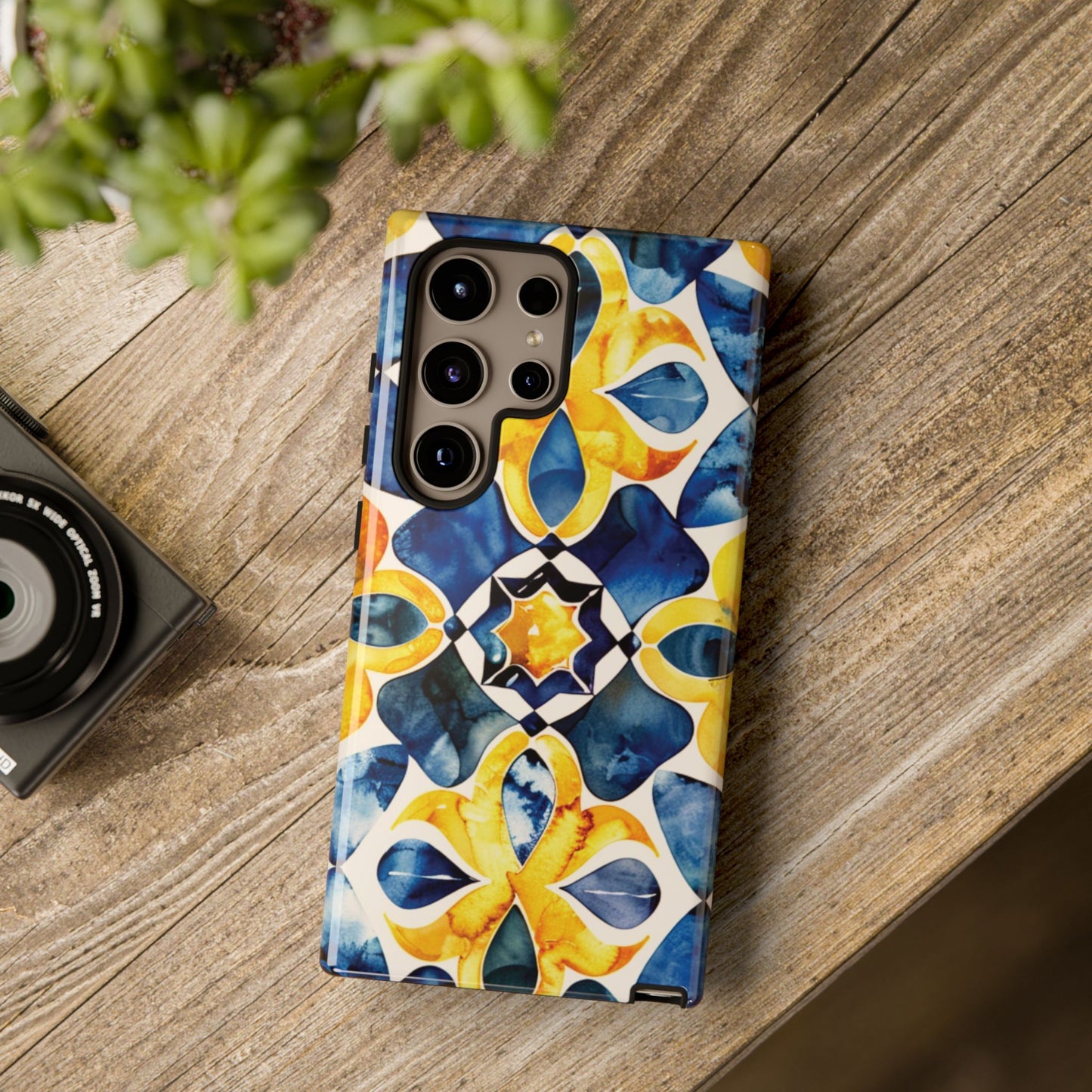 Kaleidoscope Art Phone Case - Bold Blue & Gold Geometric Design | Statement Maker Tough Case