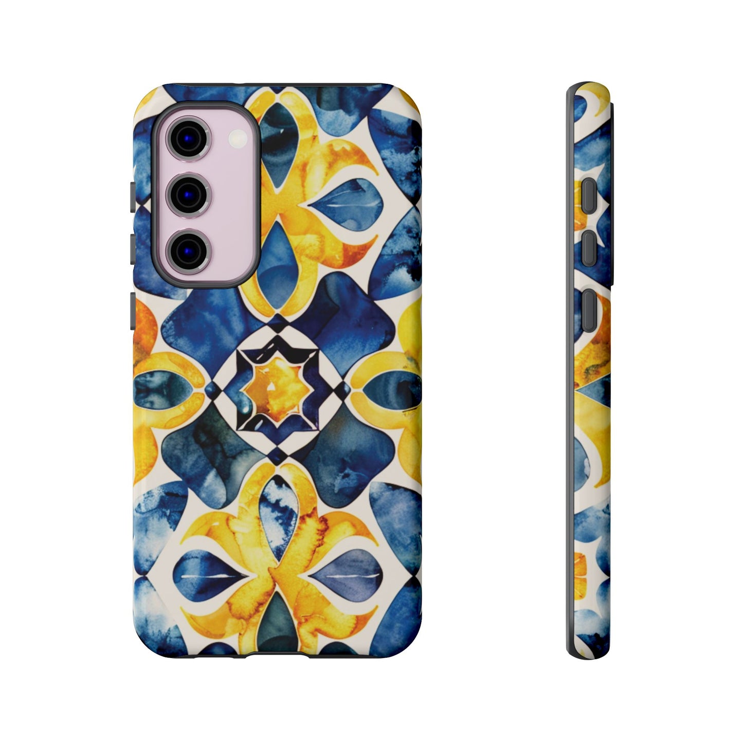 Kaleidoscope Art Phone Case - Bold Blue & Gold Geometric Design | Statement Maker Tough Case