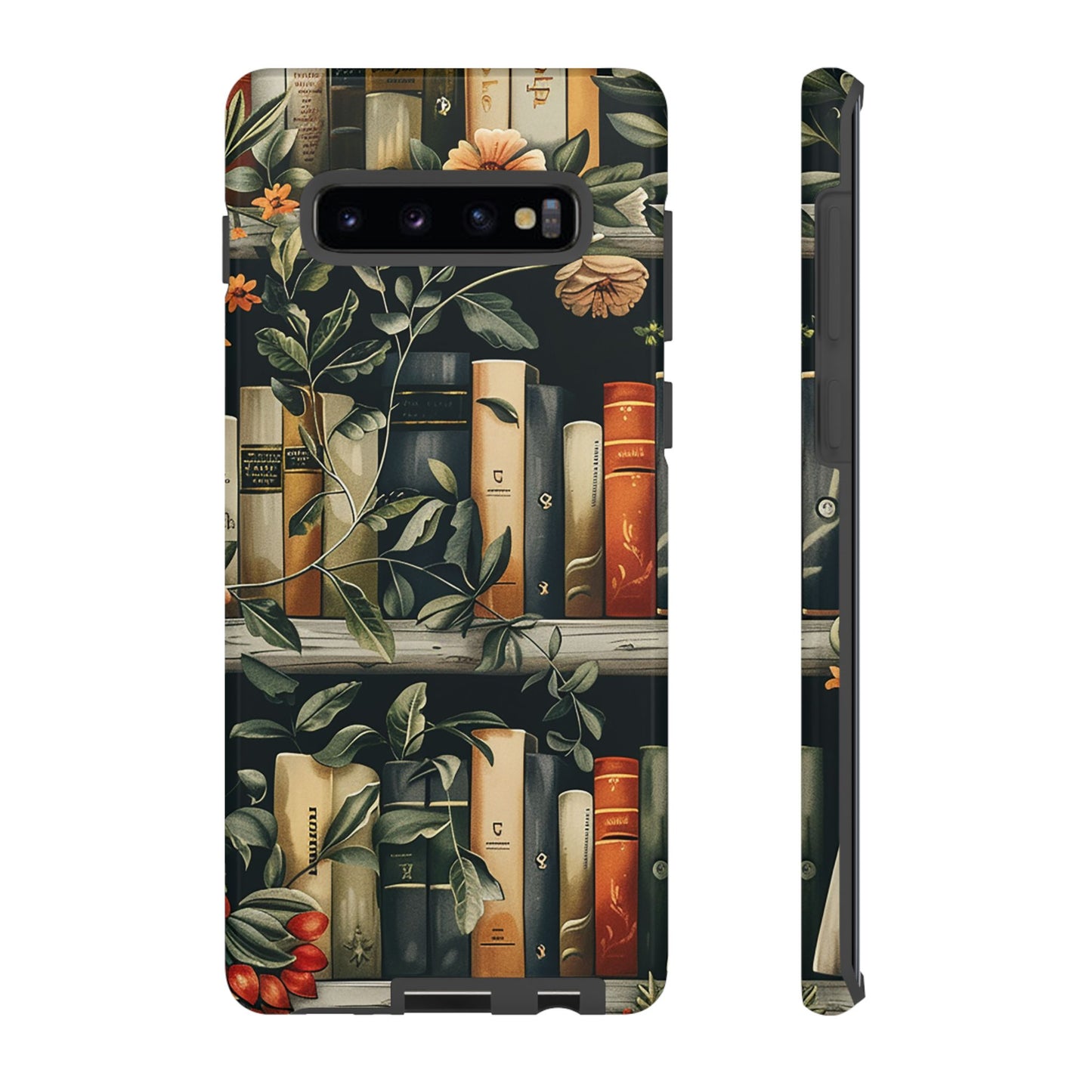 Cozy Bookshelf & Floral Tough Phone Case – Protective & Aesthetic for Book Lovers