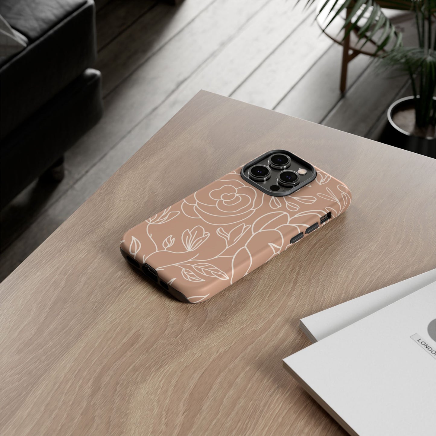 Tan & White Boho Florals - Tough Phone Case