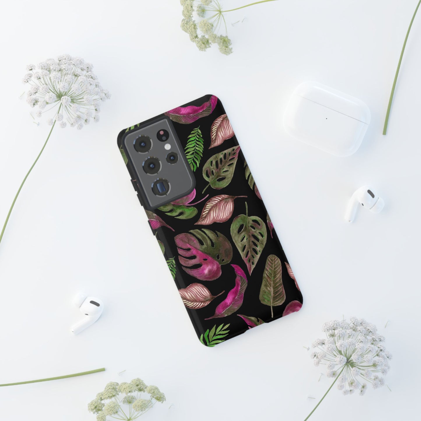 Pink & Black Tropical Leaves - Tough Case