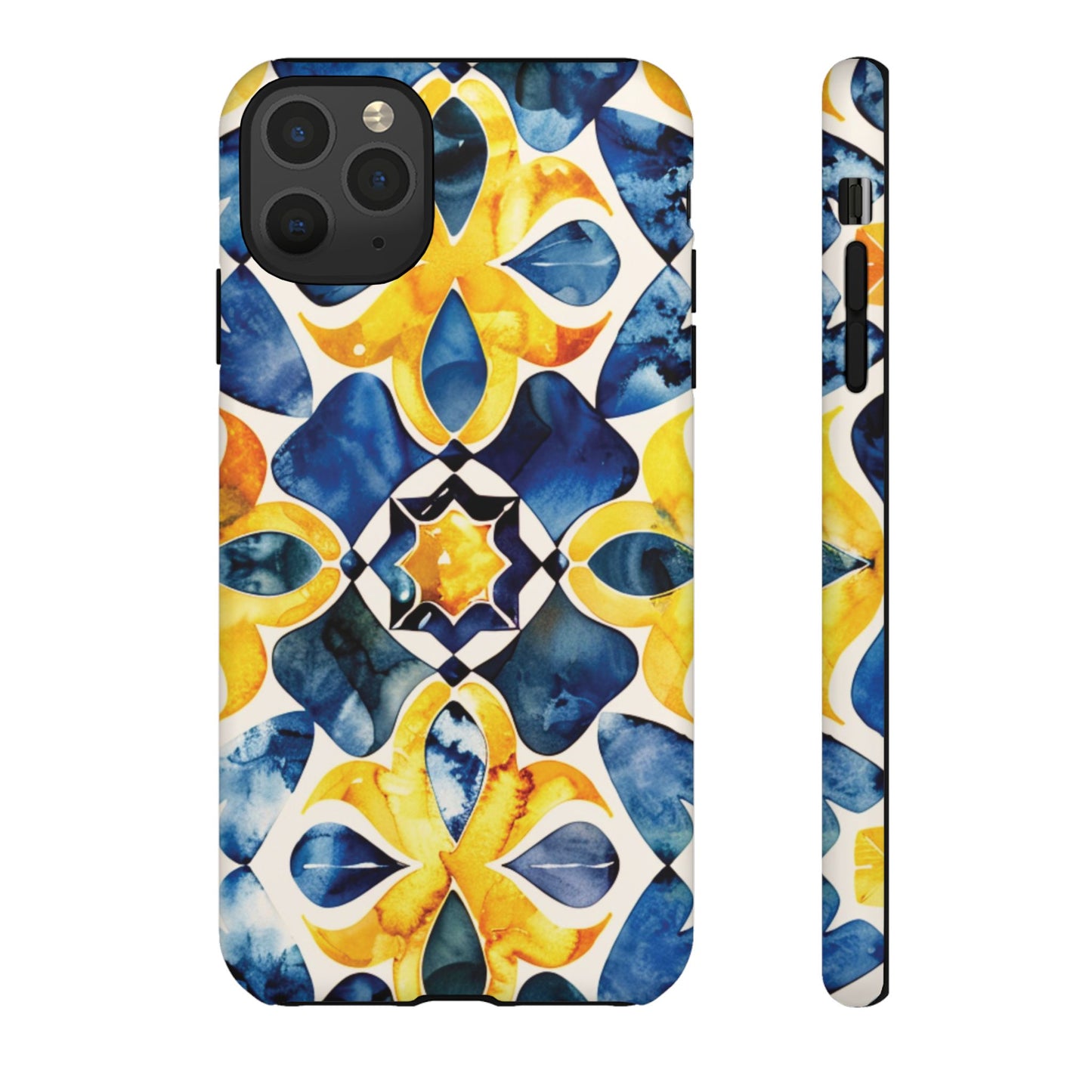 Kaleidoscope Art Phone Case - Bold Blue & Gold Geometric Design | Statement Maker Tough Case