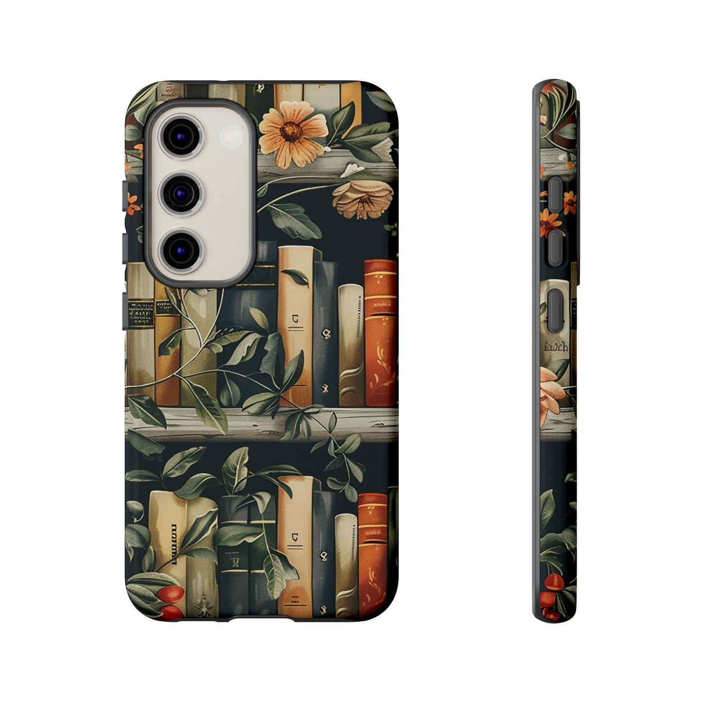 Cozy Bookshelf & Floral Tough Phone Case – Protective & Aesthetic for Book Lovers