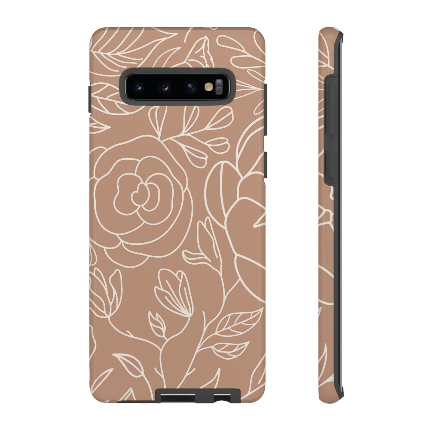 Tan & White Boho Florals - Tough Phone Case