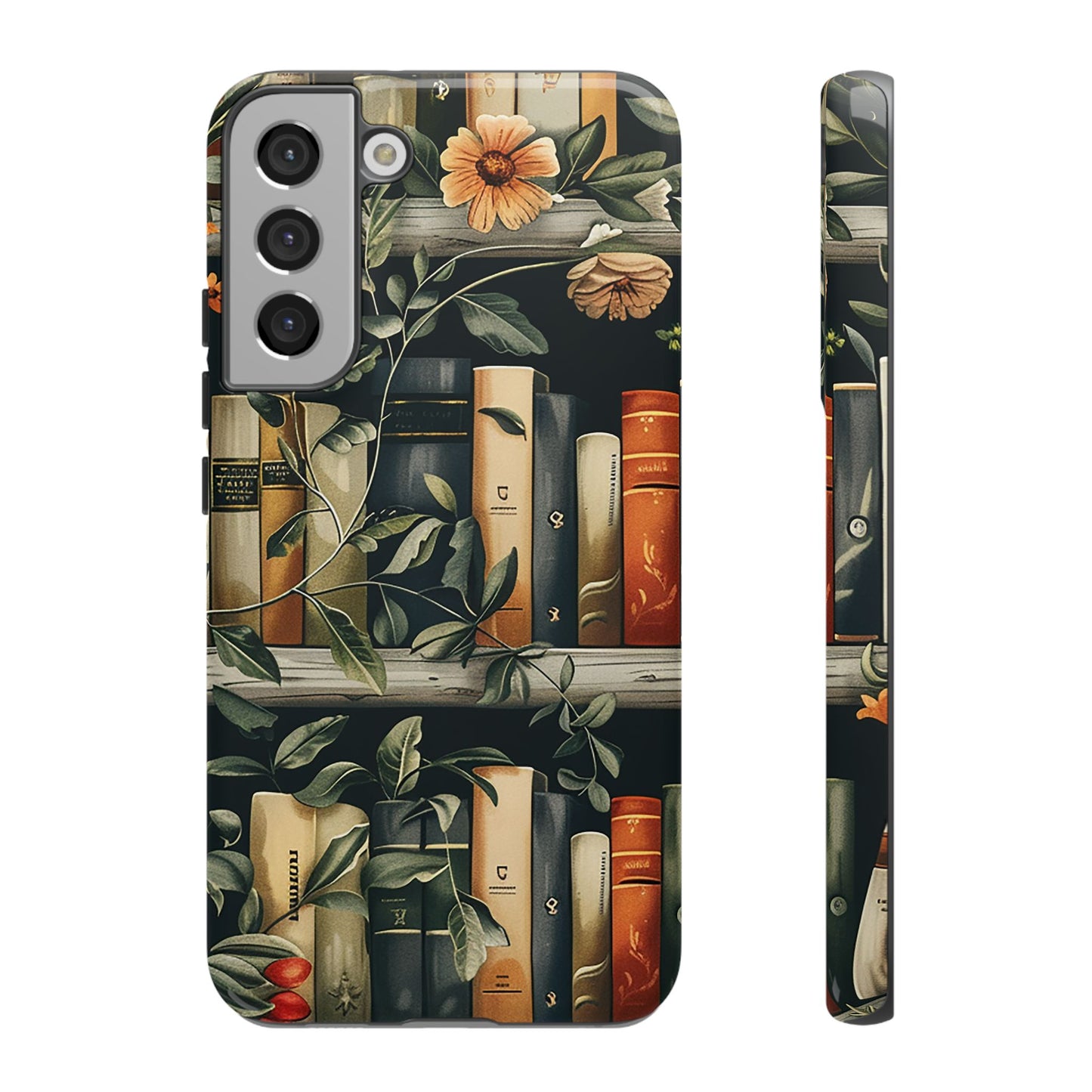 Cozy Bookshelf & Floral Tough Phone Case – Protective & Aesthetic for Book Lovers
