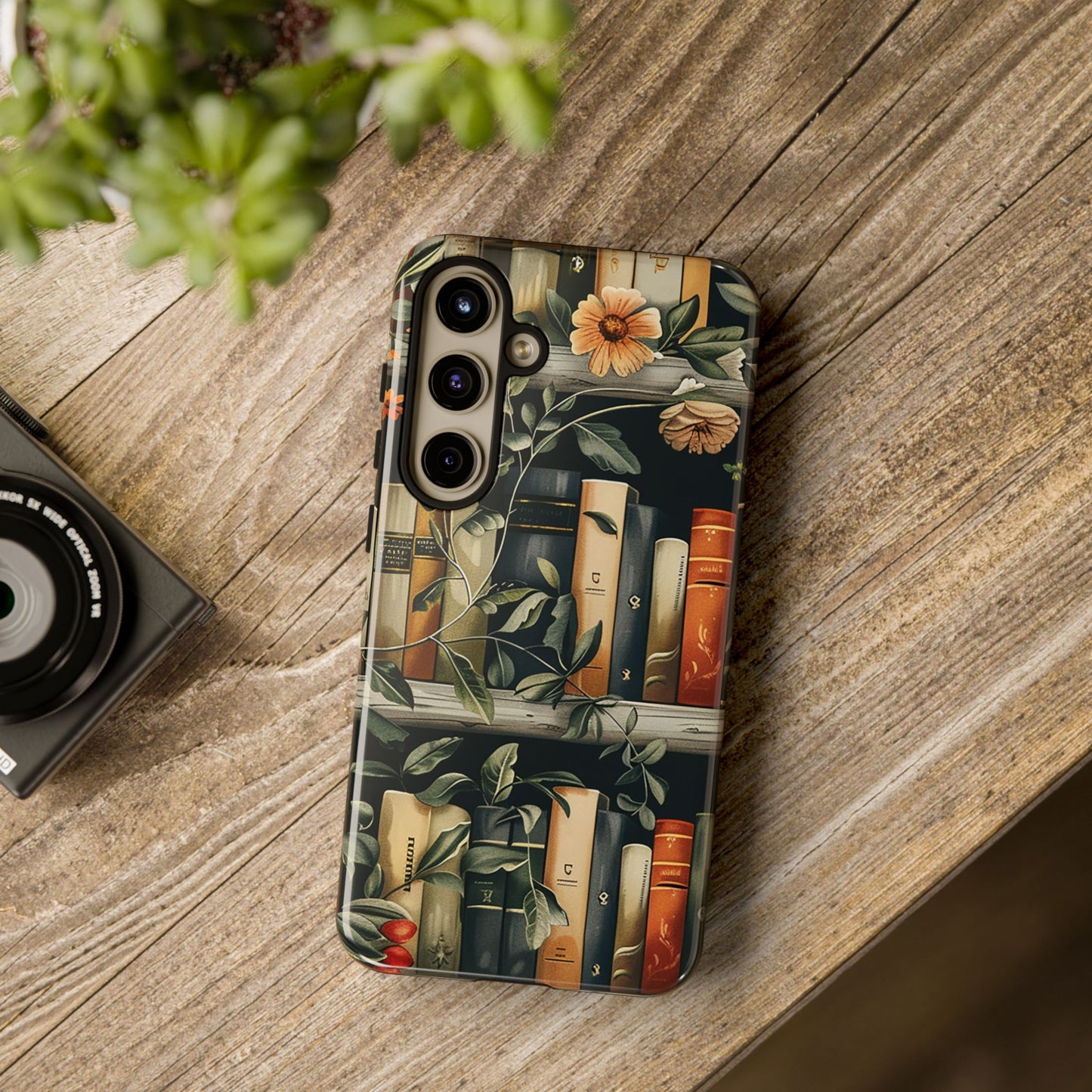 Cozy Bookshelf & Floral Tough Phone Case – Protective & Aesthetic for Book Lovers